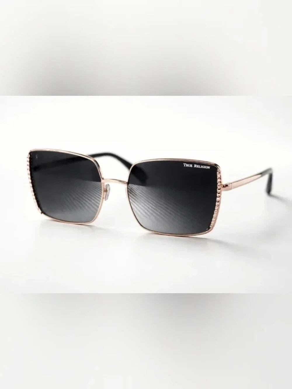 True Religion unisex Square Sunglasses Black Gradient Lenses Gold
